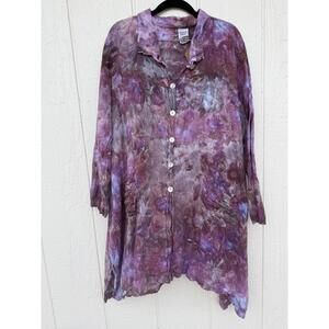 Match Point USA Purple 100% Linen Tie-Dye Button-Up Shirt